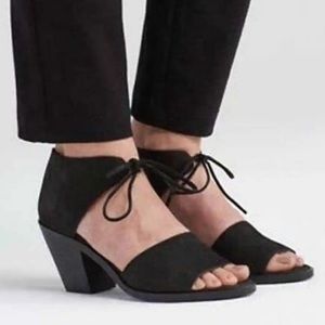 Eileen Fisher Ann Black Tumbled Nubuck Tie Ankle Heeled Sandals Women’s 8.5